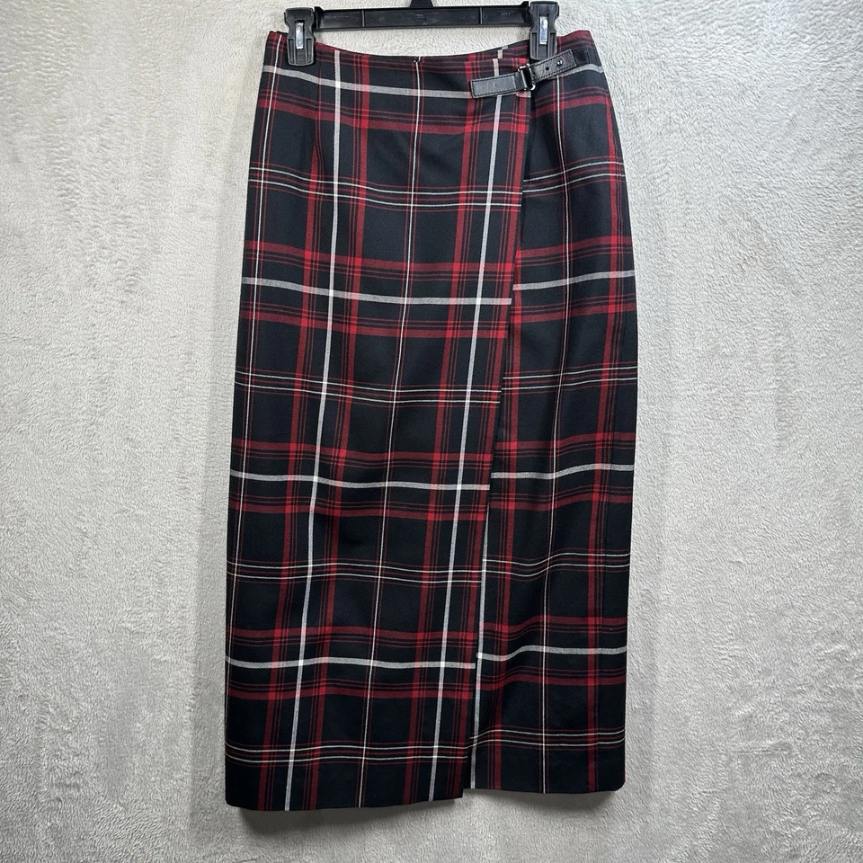 Maxi falda envolvente Charter Club roja a cuadros talla 8 Academia Preppy mezcla de lana modesta Foto 1 de 4