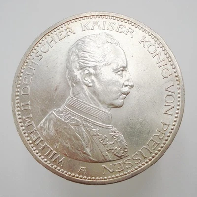 5 Mark 1913 Wilhelm II Deutscher Kaiser in Uniform Vorzüglich / Stempelglanz - Bild 1 von 2