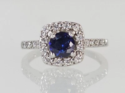 Anillo de compromiso de diamantes y zafiros APX 1/3 CTW de oro blanco de 14 quilates talla 6,5 (AM1091678) Foto 1 de 4