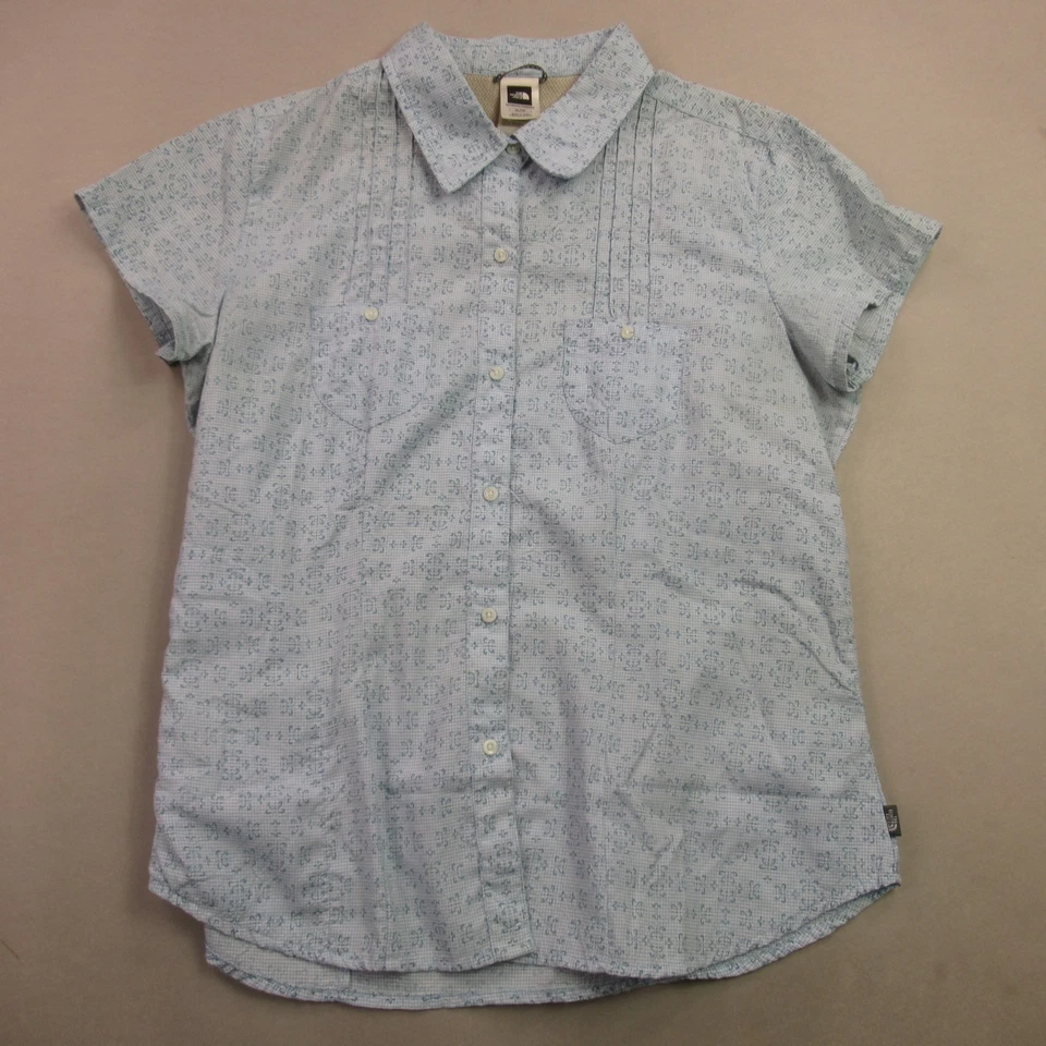 Camisa North Face para mujer XL manga corta ligera con botones bolsillos delanteros azul Foto 1 de 4