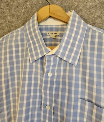 J Peterman Shirt Mens L Blue White Gingham Check Long Sleeve Cotton Logo Elaine - Image 1 of 4
