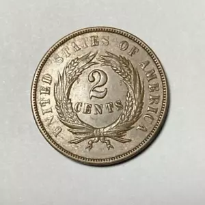 1868 Two Cent Pc Choice Original Brown AU+ - Picture 1 of 4