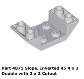 Lego 1x 4871 Light Bluish Gray Slope Inverted 45 4 x 2 Double 2 x 2 Cutout 9526