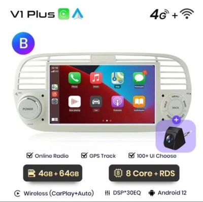 Autoradio Fiat 500 2007-2015 4G+64GB 8 Core 4G+WIFI CarPlay-AndroidAuto. - Imagen 1 de 4