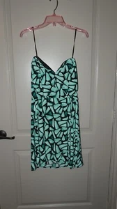 XL CANDIE'S SLEEVELESS DRESS AQUA GREEN BLACK STRETCH ABSTRACT PRINT NEW - Picture 1 of 8