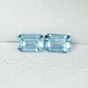 Coppia ottagonale acquamarina "blu" naturale colore e fuoco 1,21 Cts Best Color & Fire...!!!!! - Foto 1 di 2