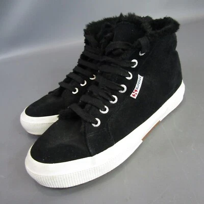 Superga High Top Faux Fur Sneakers Women's Size 8 Black & White Shoes - Image 1 of 4