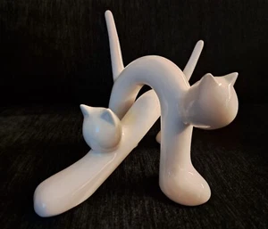 RARO LOTE DE 2 FIGURAS DE GATO GRANDES BLANCAS/BEIGE PORCELANA AÑOS 60 NAAMAN ISRAEL DE COLECCIÓN - Imagen 1 de 11