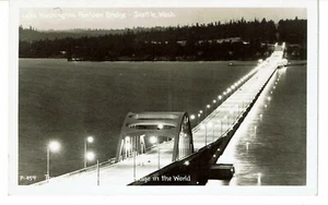 Pontoon Bridge Lake Washington Seattle WA vintage RPPC real photo Postcard P-459 - Picture 1 of 2