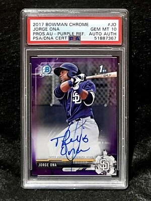 2017 Bowman Chrome Prospect Purple Refractor Jorge Ona Rookie PSA 10 Gem Mint - Image 1 of 2