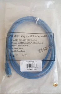 2x Monoprice 5FT 24AWG Cat5e 350MHz UTP Ethernet Network Cable Blue NEW - Picture 1 of 3