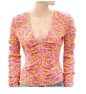 Free People Womens Through The Meadow Orange Ruched Blouse Tee Shirt Size M $78 - Picture 1 of 14