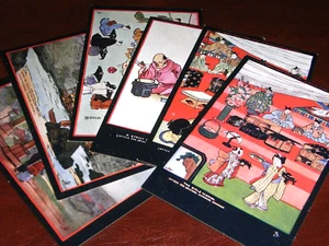 ORIGINAL SET OF SIX DOUGLAS SLADEN TUCK POSTCARDS, QUEER THINGS ABOUT JAPAN 544. - Picture 1 of 4