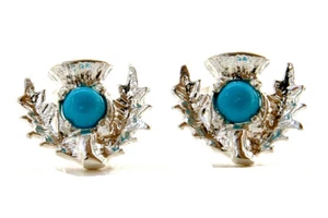 Sterling Silver Turquoise Studs Scottish Thistle earrings Gift Boxed Made in UK - Picture 1 of 7