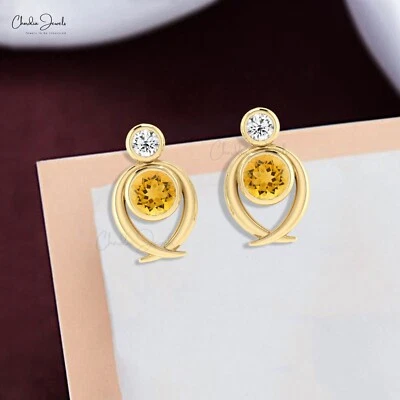 Women's Diamond Stud Earrings 5mm Brilliant Citrine With 14k Solid Gold Jewelry - Image 1 of 4