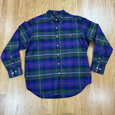 US Polo Assn Men Flannel Shirt XL Plaid Buttom Up Long Sleeve Green Purple - Image 1 of 4