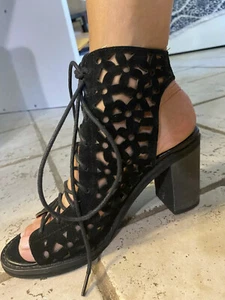 Jeffrey Campbell Free People Suede 3” Platform Cutout Sandal Wedge Heels Size 7 - Picture 1 of 8