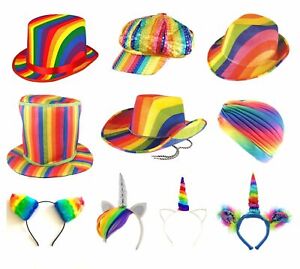 GAY PRIDE Rainbow FANCY DRESS HATS Wear LGBT Parade Happy Adult Party Lot