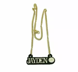 Collar con placa de identificación cadena nombre personalizado letras doradas con baloncesto - Imagen 1 de 11