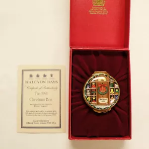 Halcyon Days Emaille - Weihnachtsbox 1991, emailliert auf Kupfer Bilston, England - Bild 1 von 5
