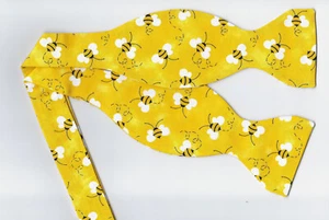 Bee Bow tie, Busy Bees on Yellow, Honey Bees, Queen Bees, Self-tie Bow tie - Picture 1 of 5