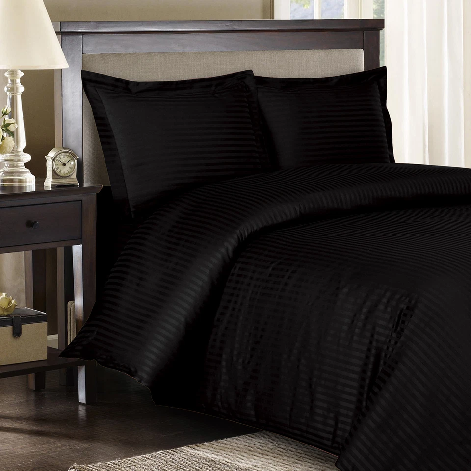1200 Thread Count 100% Egyptian Cotton 1000 TC Bed Sheet Set KING Black Stripe - Image 1 of 1