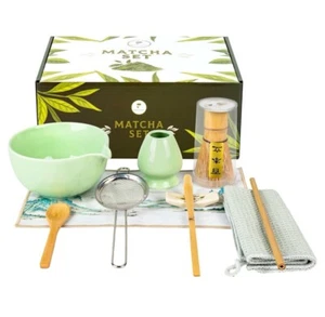 10 Pcs Matcha Whisk Set, 100 Prongs Bamboo Whisk with 17 OZ Spouted Ceramic - Picture 1 of 3