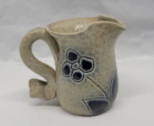 Minature Grey Salt Glaze Pottery Pitcher With Flower 1.75 Inch #5719 - Picture 1 of 17