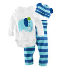 Newborn Baby Boy Girl Cute Clothes Romper T-Shirts Tops + Pants + Hat Outfit Set