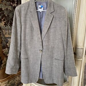 Donna Karan NY Grey Linen  Blazer Jacket Made In Italy ,14,one Button Closure