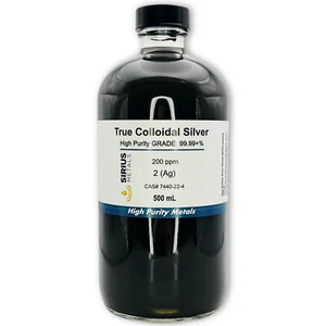 True Colloidal Silver NanoParticles (AgNPs): 200 ppm - 500 mL in Glass - Picture 1 of 2