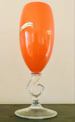VINTAGE ITALIAN ORANGE CASED GLASS VASE STELVIA OPALINA FIORENTINA STEM LABEL - image 1 of 4