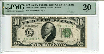 Fr 2001-F* STAR 1928A $10 Federal Reserve PMG 20 VERY FINE - Image 1 of 2