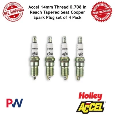 Accel 14mm Thread 0.708 in Reach Tapered Seat Cooper Spark Plug set of 4 Pack - Image 1 of 4