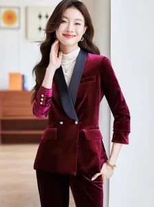 Velvet Women Suits 2 Pieces Ladies Party Blazer Slim Fit Jacket Outfit Tuxedos - Picture 1 of 16