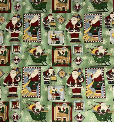 Debbie Mumm Santa Copo de Nieve en Tela a Rayas Verdes Navidad Vendido por Yarda x 44" Foto 1 de 3