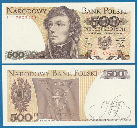 Poland 500 Zlotych P 145 d 1982 UNC Polska  (P-145d) Cover