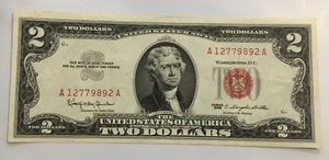 1963 $2.00 TWO DOLLAR RED SEAL NOTE uncirculated A 12779892 A - Picture 1 of 2
