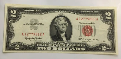 1963 $2.00 TWO DOLLAR RED SEAL NOTE uncirculated A 12779892 A - Image 1 of 2
