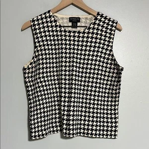 Two Twenty Five Silk Blend Cream And Black Houndstooth Sleeveless Top Size XL - Picture 1 of 5