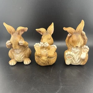 Bunny Rabbits Set Of 3 Speak Hear See No Evil Figurines Cottage Core Country - Picture 1 of 24