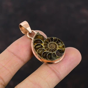 Oferta Día de la Amistad Pera Natural Amonita Fósil Hija Bisel Colgante Cobre - Imagen 1 de 6