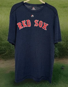 Majestic Cool Base Boston Red Sox Size  L Pedroia #15 Easy Care Blue Heather Tee - Picture 1 of 7