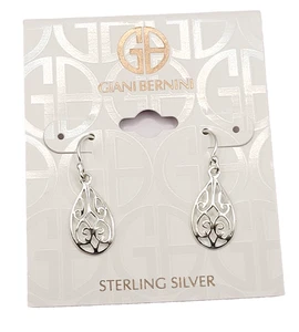 Giani Bernini Sterling 925 Filigree Teardrop Silver Tone Pierced Hook Earrings - Picture 1 of 24