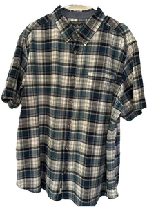 Woolrich Mens XX Large Plaid Shirt Short Sleeve Button Down Cotton Blue White - Picture 1 of 12