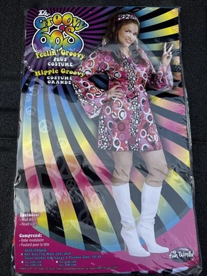 Disfraz de Halloween, Mujer GoGo Hippie Groovy Años 60 Talla Única Se Adapta a la mayoría 16w-20w Foto 1 de 2