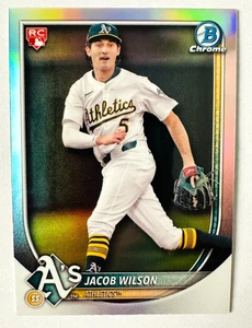 2025 Bowman Chrome Jacob Wilson RED LOGO Refractor RC #9 Redemption A's Rookie! - Picture 1 of 3