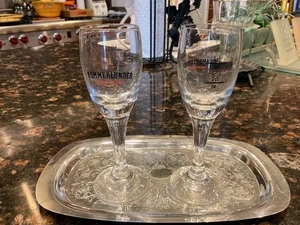 Two Bommerlunder Logo Original Desde 1760 5.5" Stemmed Shot Glasses on S/Plate - Imagen 1 de 6