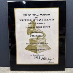 Lou Rawls Estate 1982 Grammy Award Nomination Certificate Wood Plaque Garfield - Picture 1 of 4