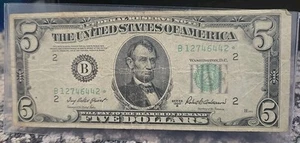 1950 B Star Note $5 Five Dollar Federal Reserve Note, Serial # B12746442* Rare - Picture 1 of 2